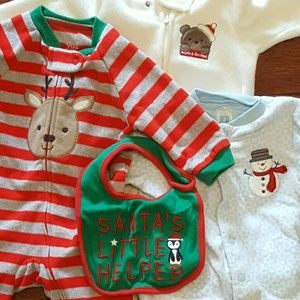 Lot of first Christmas fleece sleepers, free bib!!